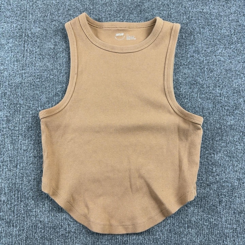 Aerie Tank Top Womens Large Brown Ribbed Crew Neck Sleeveless Basic Knit